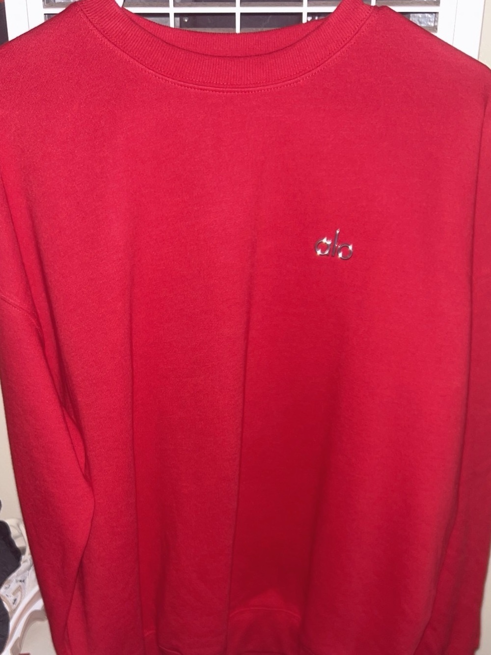 ALO Yoga Red Crewneck Sweatshirt with Small Metallic Logo